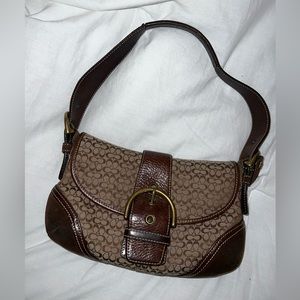 Vintage Brown Soho Signature Coach Shoulder Bag with Suede Strap